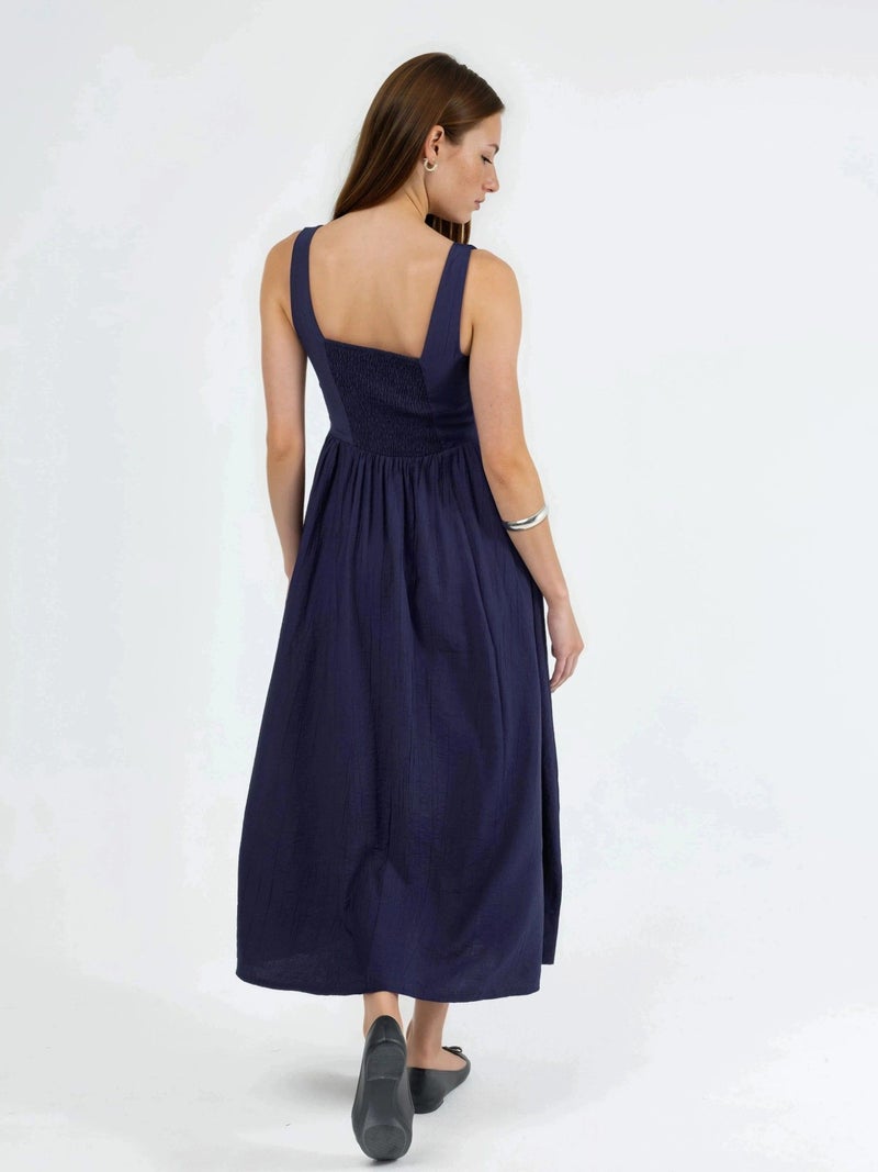 BUSEM Solid Midi Dress with Square Collar - Image 4