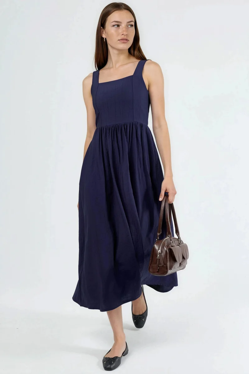 Busem BUSEM Solid Midi Dress with Square Collar