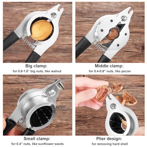 Sanchamy Nut Crackers for All Nuts Heavy Duty Nutcrackers Walnut Cracker with Plier for Easy Cracking Stainless Steel Nut Cracker for Pecan Nut Cracker Tool with Non-slip Handle-2 Picks Included-Black - Image 5