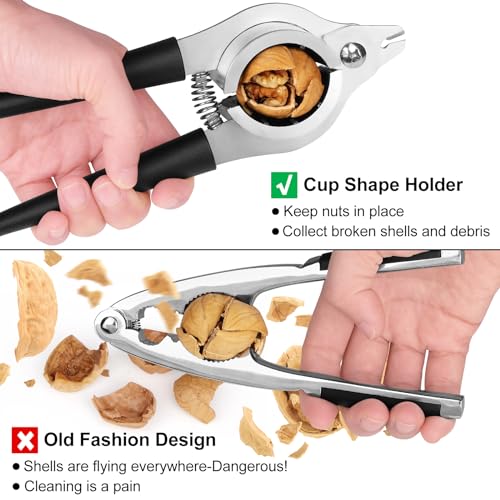 Sanchamy Nut Crackers for All Nuts Heavy Duty Nutcrackers Walnut Cracker with Plier for Easy Cracking Stainless Steel Nut Cracker for Pecan Nut Cracker Tool with Non-slip Handle-2 Picks Included-Black - Image 4