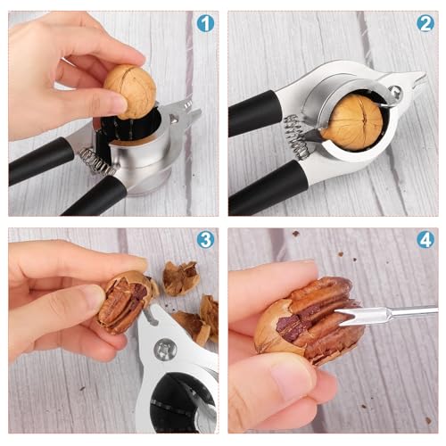 Sanchamy Nut Crackers for All Nuts Heavy Duty Nutcrackers Walnut Cracker with Plier for Easy Cracking Stainless Steel Nut Cracker for Pecan Nut Cracker Tool with Non-slip Handle-2 Picks Included-Black - Image 3