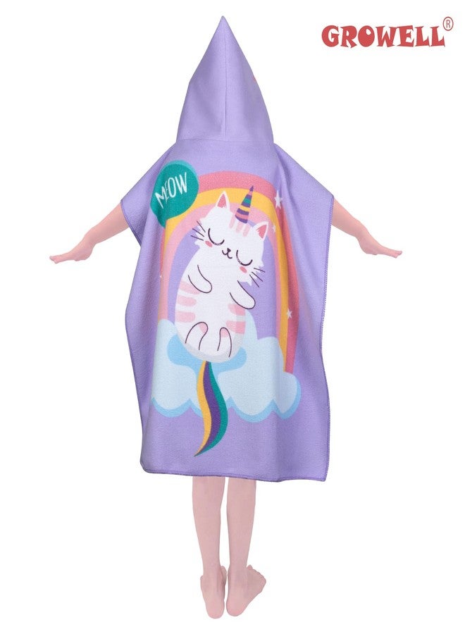 مناشف شاطئ للأطفال بغطاء للرأس - منشفة حمام للأطفال الصغار، أغطية سباحة للبنات والأولاد من عمر سنة إلى 6 سنوات، مناشف حمام سباحة للأطفال، سريعة الجفاف، خفيفة الوزن، ناعمة، مصنوعة من الألياف الدقيقة، منشفة بونشو 24 × 23 (قطة - بنفسجي) - Image 2