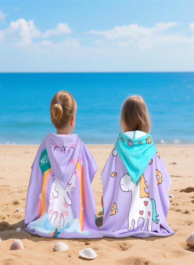 مناشف شاطئ للأطفال بغطاء للرأس - منشفة حمام للأطفال الصغار، أغطية سباحة للبنات والأولاد من عمر سنة إلى 6 سنوات، مناشف حمام سباحة للأطفال، سريعة الجفاف، خفيفة الوزن، ناعمة، مصنوعة من الألياف الدقيقة، منشفة بونشو 24 × 23 (قطة - بنفسجي) - Image 5