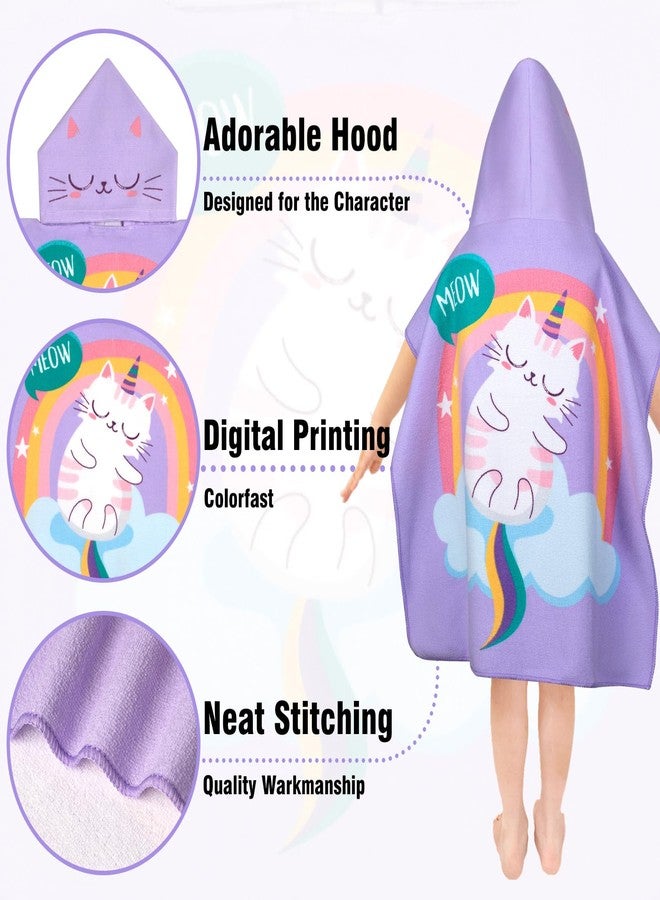 مناشف شاطئ للأطفال بغطاء للرأس - منشفة حمام للأطفال الصغار، أغطية سباحة للبنات والأولاد من عمر سنة إلى 6 سنوات، مناشف حمام سباحة للأطفال، سريعة الجفاف، خفيفة الوزن، ناعمة، مصنوعة من الألياف الدقيقة، منشفة بونشو 24 × 23 (قطة - بنفسجي) - Image 3