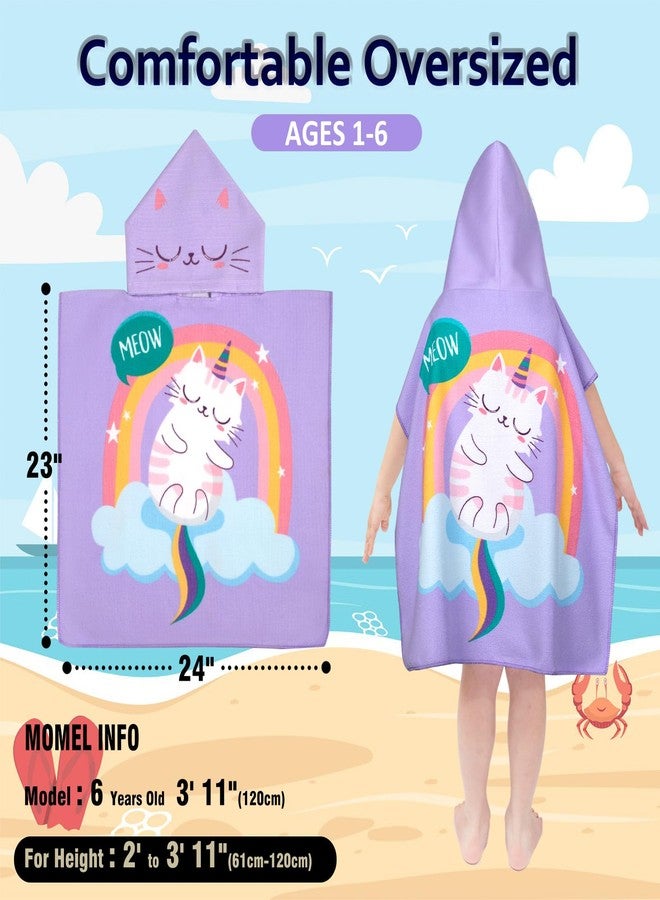 مناشف شاطئ للأطفال بغطاء للرأس - منشفة حمام للأطفال الصغار، أغطية سباحة للبنات والأولاد من عمر سنة إلى 6 سنوات، مناشف حمام سباحة للأطفال، سريعة الجفاف، خفيفة الوزن، ناعمة، مصنوعة من الألياف الدقيقة، منشفة بونشو 24 × 23 (قطة - بنفسجي) - Image 4