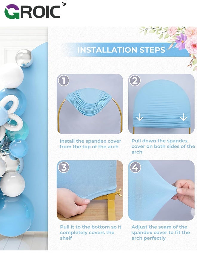 GROIC 7.2FT Blue Arch Backdrop Cover, Spandex Fitted Fabric Backdrops Arches Covers, Arch Stand Cover Stretchy Backdrop for Wedding Party Baby Shower Birthday Decoration - Image 3