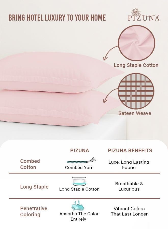 Pizuna Pure 100% Cotton King Size Pillow Case 50x90 cm Light Pink, 400 Thread Count Soft Luxurious Long Staple Cotton Sateen Weave Pillow Cover With 5 cm Hem (Cooling Pillowcase - 2 PC) - Image 2