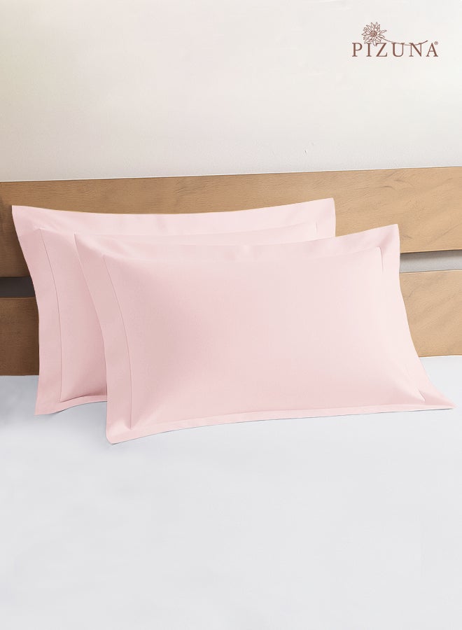 Pizuna Pure 100% Cotton King Size Pillow Case 50x90 cm Light Pink, 400 Thread Count Soft Luxurious Long Staple Cotton Sateen Weave Pillow Cover With 5 cm Hem (Cooling Pillowcase - 2 PC) - Image 1
