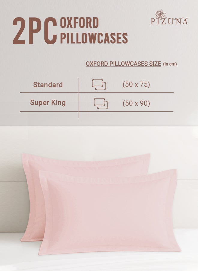 Pizuna Pure 100% Cotton King Size Pillow Case 50x90 cm Light Pink, 400 Thread Count Soft Luxurious Long Staple Cotton Sateen Weave Pillow Cover With 5 cm Hem (Cooling Pillowcase - 2 PC) - Image 3