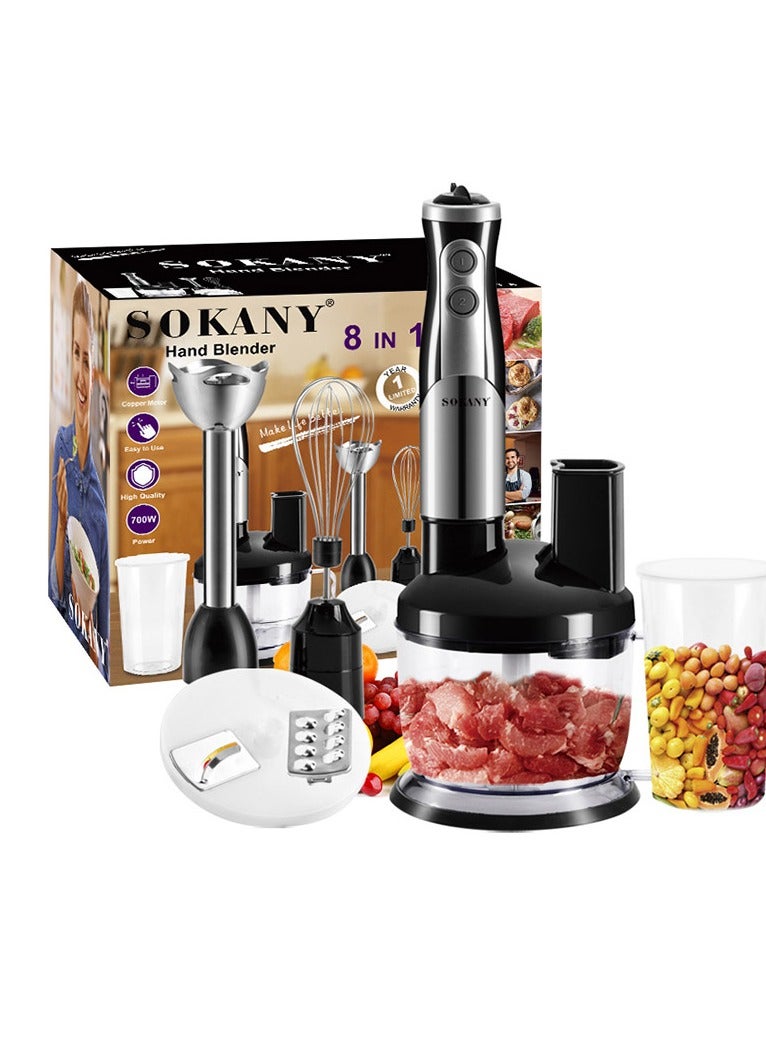 sokany 8-In-1 Multifunctional Food Processor Hand Blender, Chopper, Mixer, 700 Watt, Splash Control SK-5011-8 Black - Image 1