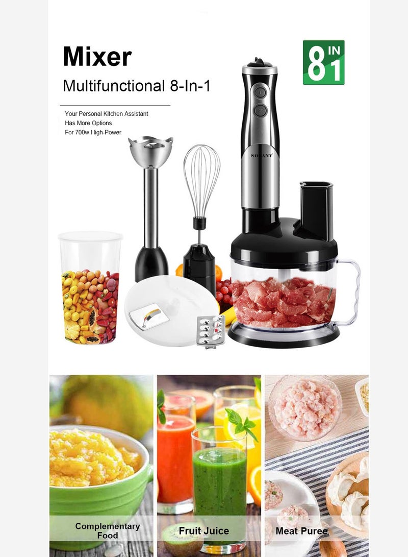 sokany 8-In-1 Multifunctional Food Processor Hand Blender, Chopper, Mixer, 700 Watt, Splash Control SK-5011-8 Black - Image 2