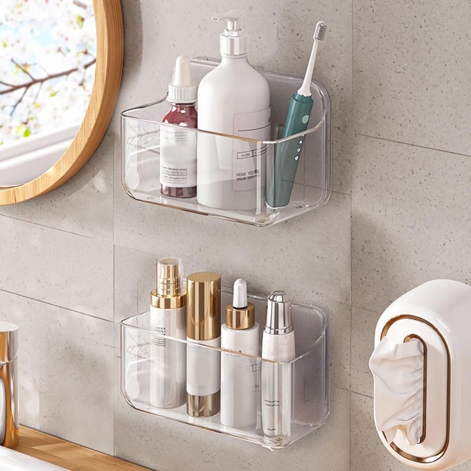 2PC ACRYLIC WALL MOUNT ORGANIZER ADHESIVE CLEAR CABINET DOOR ORGANIZERACRYLIC SHELVES FOR WALLNO DRILLING HANG WALLSWITH SELF ADHESIVE TAPE FOR BATHROOM KITCHEN LIVING ROOM
