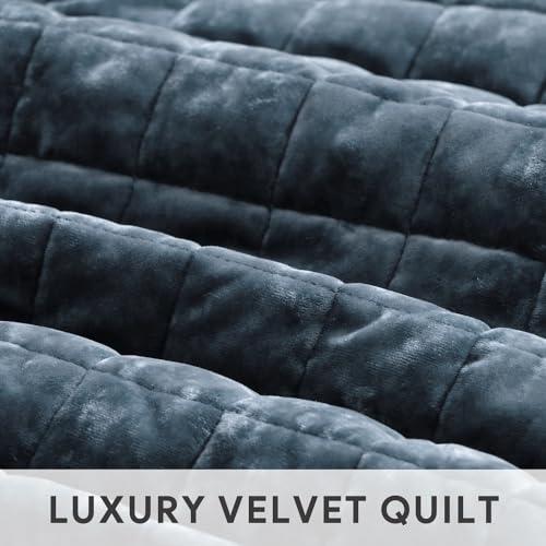 RECYCO Luxury Velvet Quilt Set, California King 118'' x 106'' Oversized Bedspread, Ultra Soft Velvet Comforter, Lightweight Box Stitch Bedding Sets for All Season, with 2 Shams, Stormy Blue - Image 5