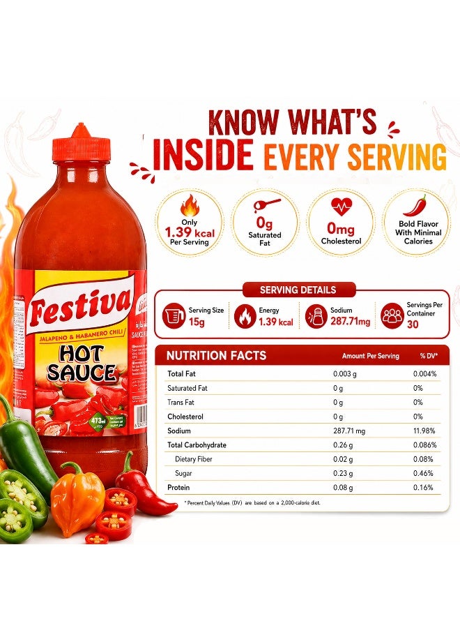 Festiva Hot Sauce 473ml - Spicy Chili Sauce for Burgers, Sandwiches, Fries and Snacks - Dip and Cooking Sauce - Image 2