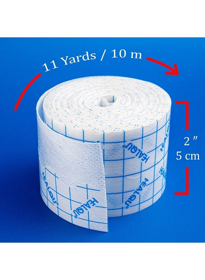 HEALQU Retention Tape Non Woven Adhesive Breathable Wear Resistent Fabric Easy Release Backing with Grid (2x11)