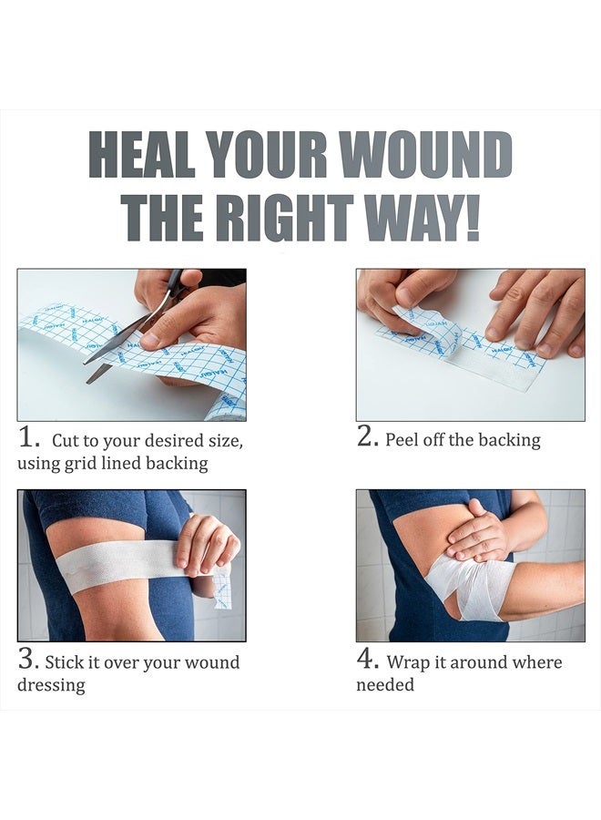 HEALQU Retention Tape Non Woven Adhesive Breathable Wear Resistent Fabric Easy Release Backing with Grid (2x11)
