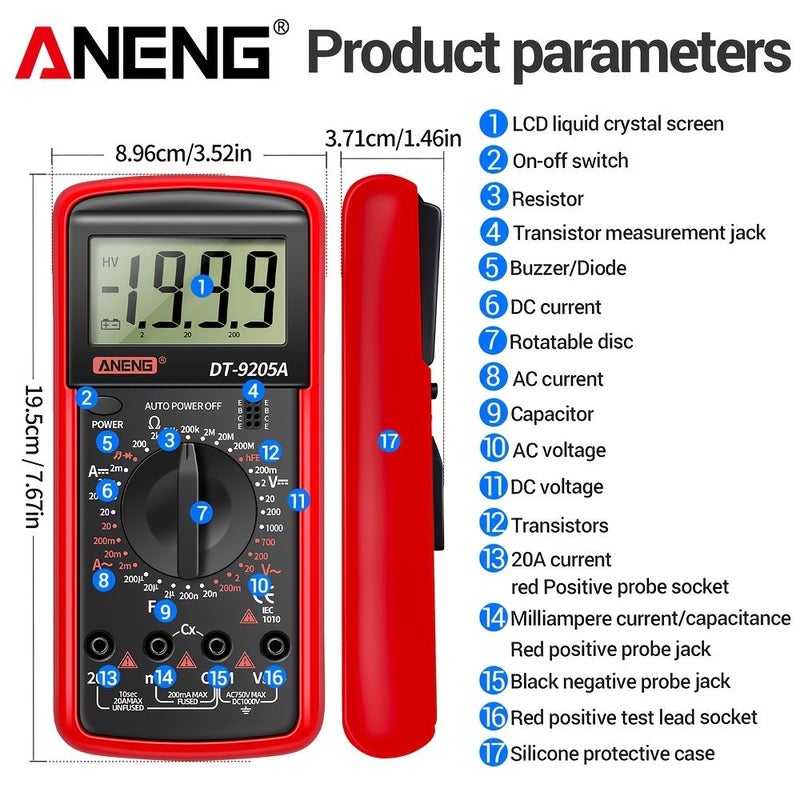 ANENG Digital True Rms Multimeter Ac Dc Voltage Tester Transistor Ncv Professional Auto Range Multimeter Red Shipped Without Battery - Image 2