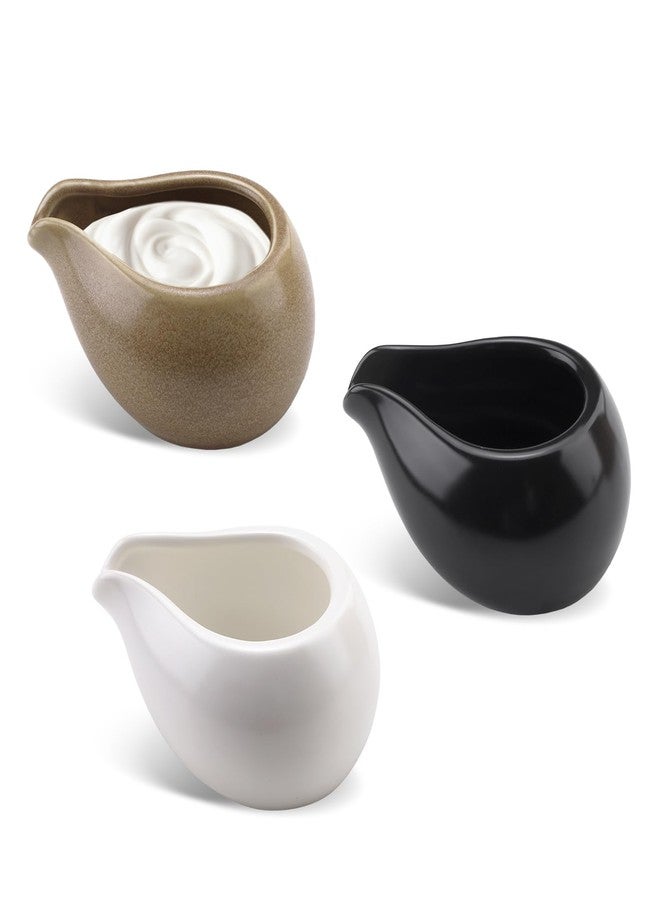 Yitexin 3 Pack 3.3 Oz Small Porcelain Coffee Creamer Pitcher, Mini Gravy Sauce Boat, Serving Syrup Pitcher Cream Dispenser Jug Container for Milk Salad Dressing (3 Pack) - Image 1