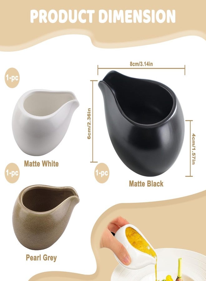 Yitexin 3 Pack 3.3 Oz Small Porcelain Coffee Creamer Pitcher, Mini Gravy Sauce Boat, Serving Syrup Pitcher Cream Dispenser Jug Container for Milk Salad Dressing (3 Pack) - Image 2