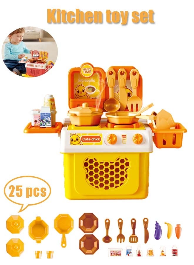 إيزي سو مجموعة ألعاب مطبخ تظاهري مكونة من 32 قطعة مع ملحقات، مجموعة مطبخ صغيرة للأطفال، مجموعة ألعاب قابلة للتخزين، ألعاب مطبخ تظاهرية سهلة الحمل، أفضل هدية للأطفال البنات والأولاد من سن 1 إلى 3 سنوات - Image 1