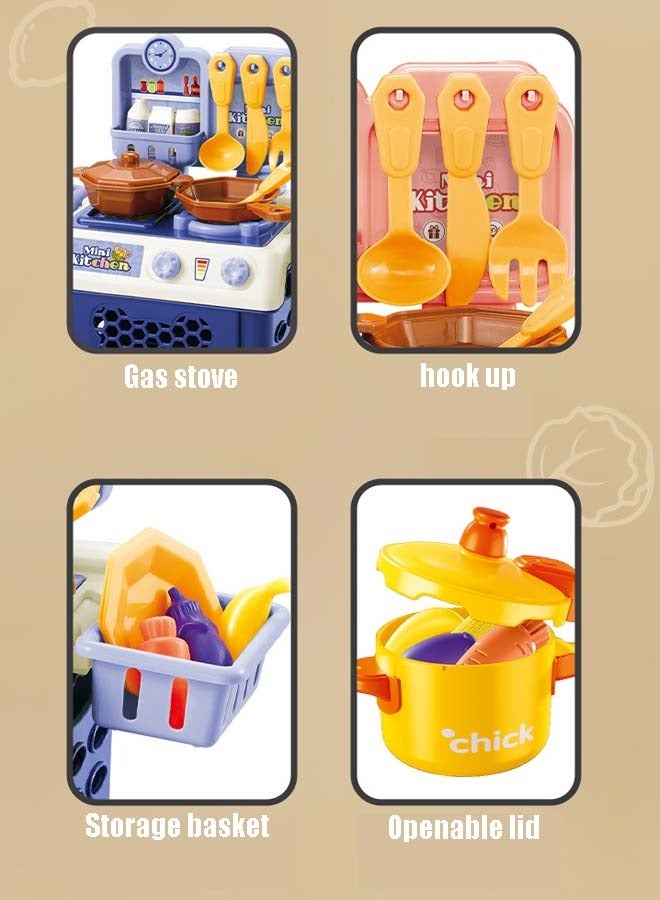 إيزي سو مجموعة ألعاب مطبخ تظاهري مكونة من 32 قطعة مع ملحقات، مجموعة مطبخ صغيرة للأطفال، مجموعة ألعاب قابلة للتخزين، ألعاب مطبخ تظاهرية سهلة الحمل، أفضل هدية للأطفال البنات والأولاد من سن 1 إلى 3 سنوات - Image 3