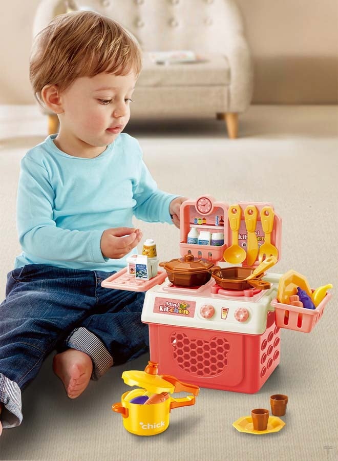 إيزي سو مجموعة ألعاب مطبخ تظاهري مكونة من 32 قطعة مع ملحقات، مجموعة مطبخ صغيرة للأطفال، مجموعة ألعاب قابلة للتخزين، ألعاب مطبخ تظاهرية سهلة الحمل، أفضل هدية للأطفال البنات والأولاد من سن 1 إلى 3 سنوات - Image 4