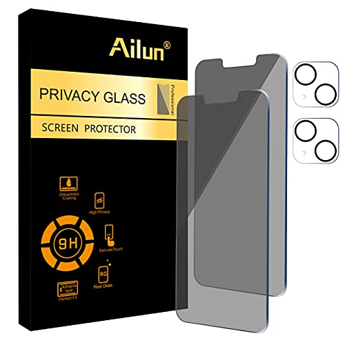 Ailun 2Pack Privacy Screen Protector for iPhone 13 Mini [5.4 inch] + 2 Pack Camera Lens Protector, Anti Spy Private Tempered Glass Film,[9H Hardness] - HD - Image 1