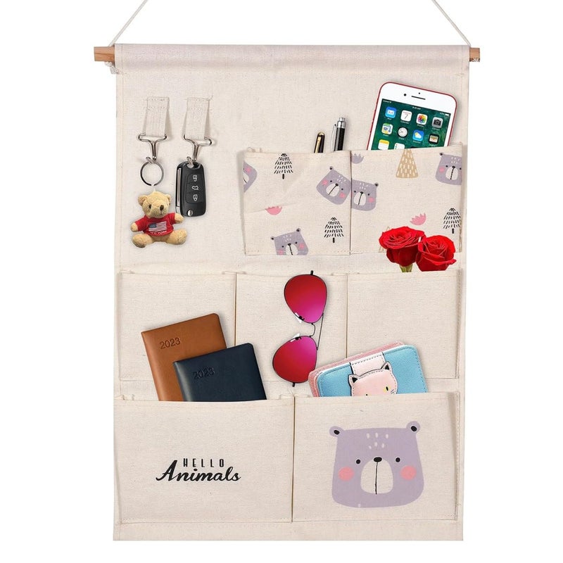 Zerolex Hanging Storage Bags Door Wall Mounted Sundries Clothing Jewelry Closet Organizer Bags Linen 7 Pockets Hanging Bags - Image 5