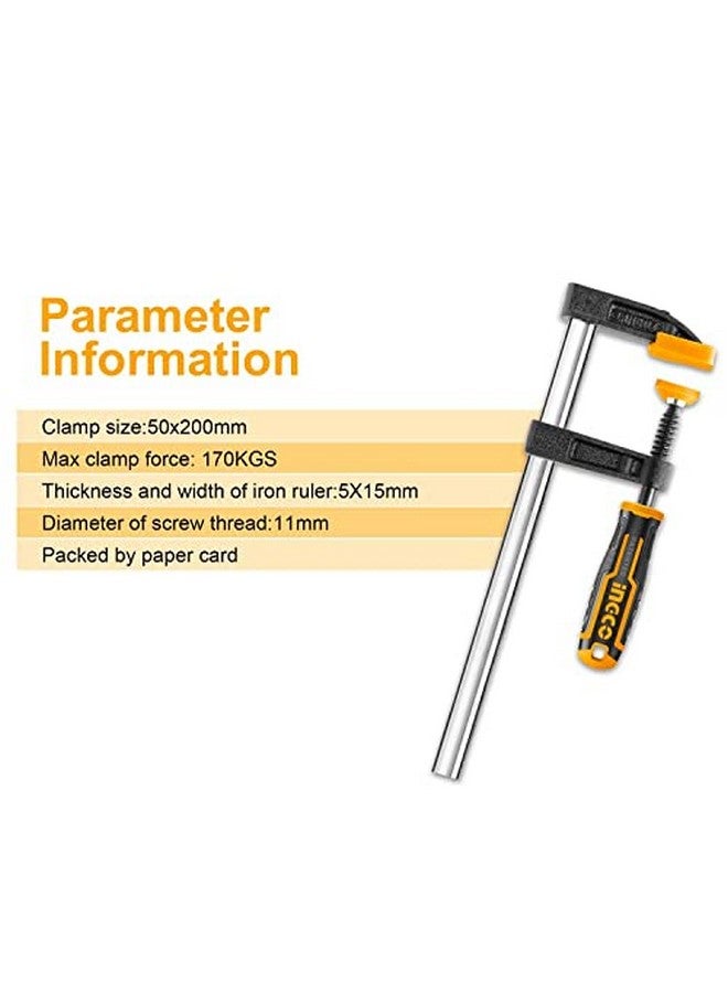 INGCO F Clamps (50x150mm), Steel f clamp with Rubberized Handle and Surface Protection PVC Cover for Better Grip Metal F Clamps for Woodworking Glass and Welding Works - Image 2