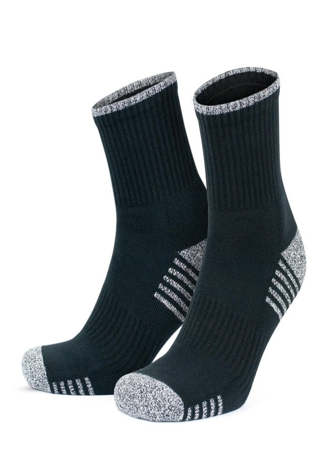 GoWith 2 Pairs Unisex Cotton Cushioned Crew Socks, Moisture-Wicking Lightweight Athletic Striped Golf Socks for Men & Women, Black, Small, Model: 3502 - Image 1