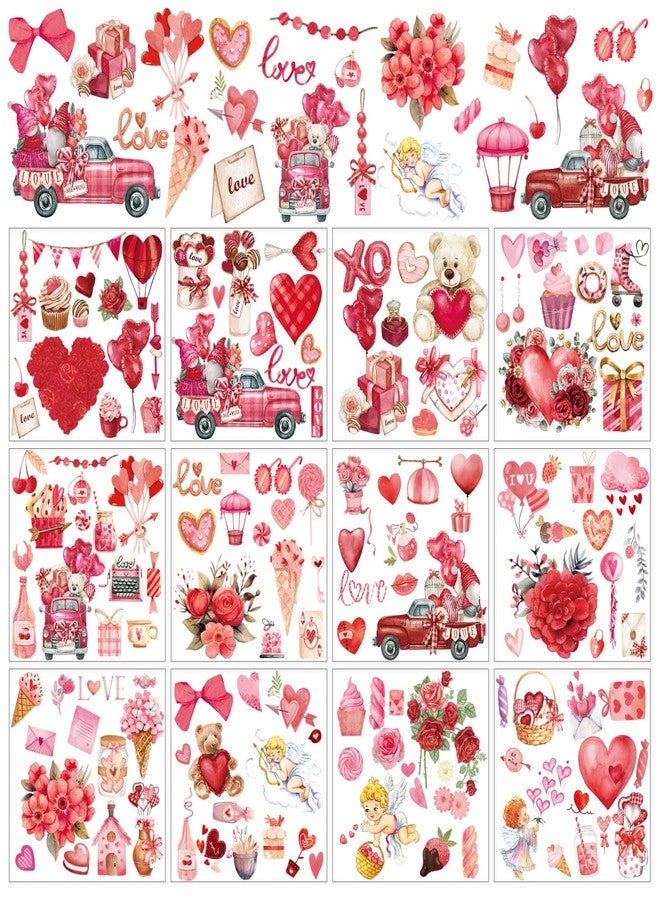 وولاين مجموعة ملصقات عيد الحب من والين، 12 ورقة، قابلة للفرك، مثالية للأعمال اليدوية، بتصميمات قلوب وورود وشاحنات بألوان مائية، ملصقات أثاث قابلة للفرك، لتزيين المنزل والمكتب والمدرسة، مقاس 5.5 × 5.5 بوصة - Image 1