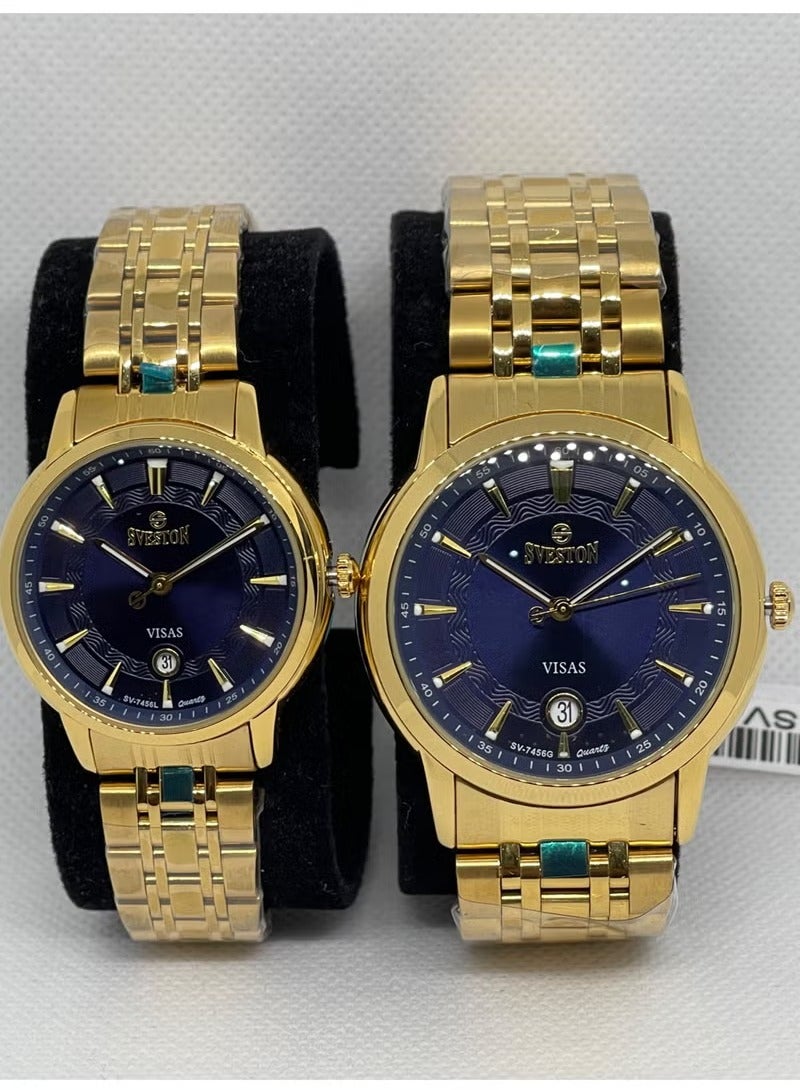 Sveston watch set, gold bracelet and navy blue dial, waterproof