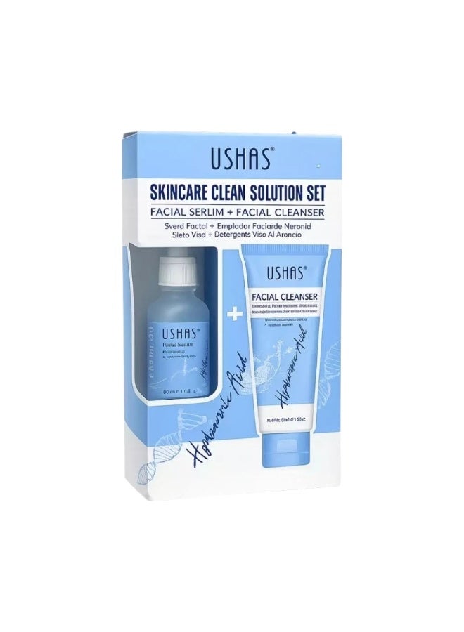 Ushas Hyaluronic Acid Enrich Skincare Clean Solution Set With Facial Serum 30ml and Facial Cleanser 93gms