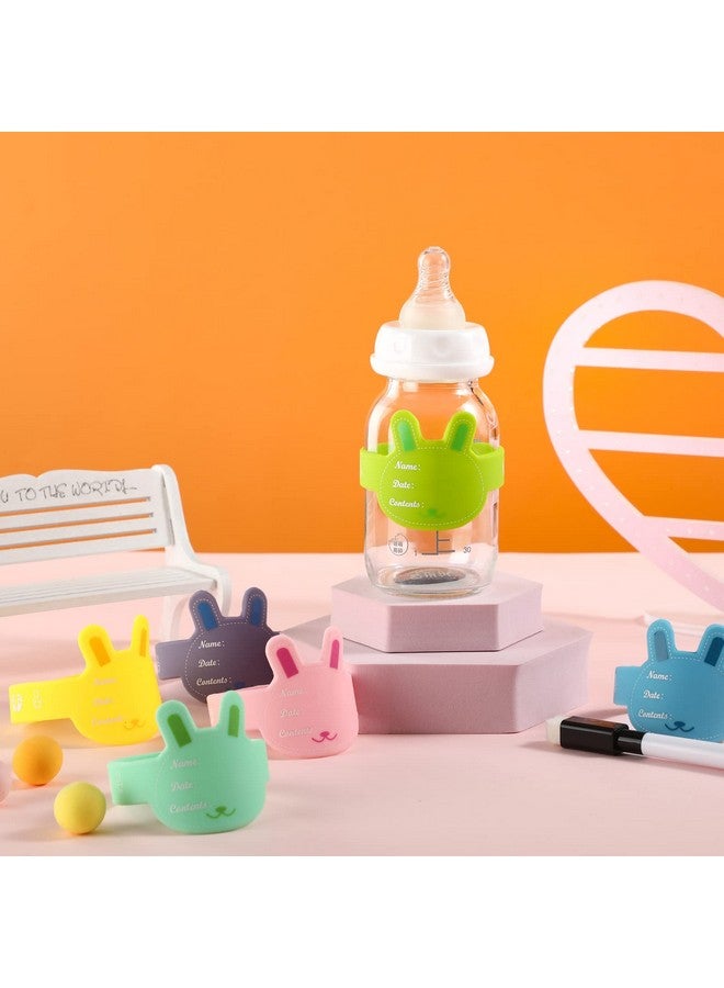 Eersida Eersida 12 Pcs Baby Bottle Name Labels for Daycare Pack, Silicone Daycare Essentials Reusable Bottle Labels Waterproof Bands in Shape Design with Marker Pens, 6 Colors(Rabbit Style)  - Image 1