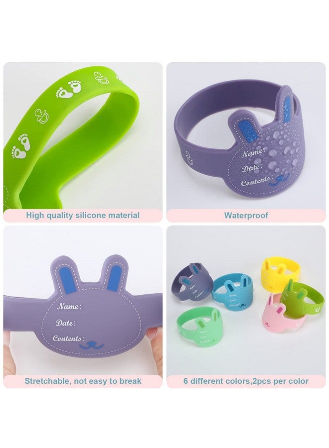 Eersida Eersida 12 Pcs Baby Bottle Name Labels for Daycare Pack, Silicone Daycare Essentials Reusable Bottle Labels Waterproof Bands in Shape Design with Marker Pens, 6 Colors(Rabbit Style)  - Image 3