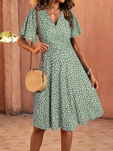FENSACE Spring Dresses for Women 2025 Casual Empire Waist Green Bridal Shower Summer Outfits(Floral-32,X-Large) - Image 2