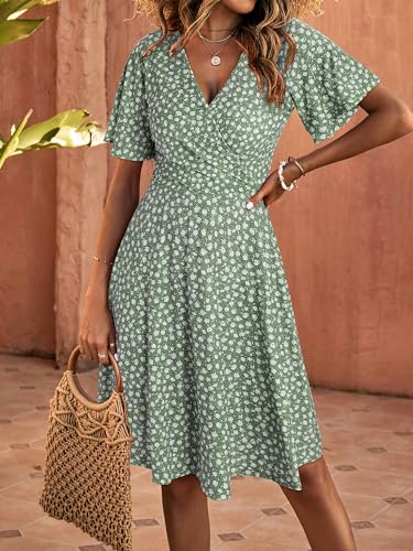 FENSACE Spring Dresses for Women 2025 Casual Empire Waist Green Bridal Shower Summer Outfits(Floral-32,X-Large) - Image 3