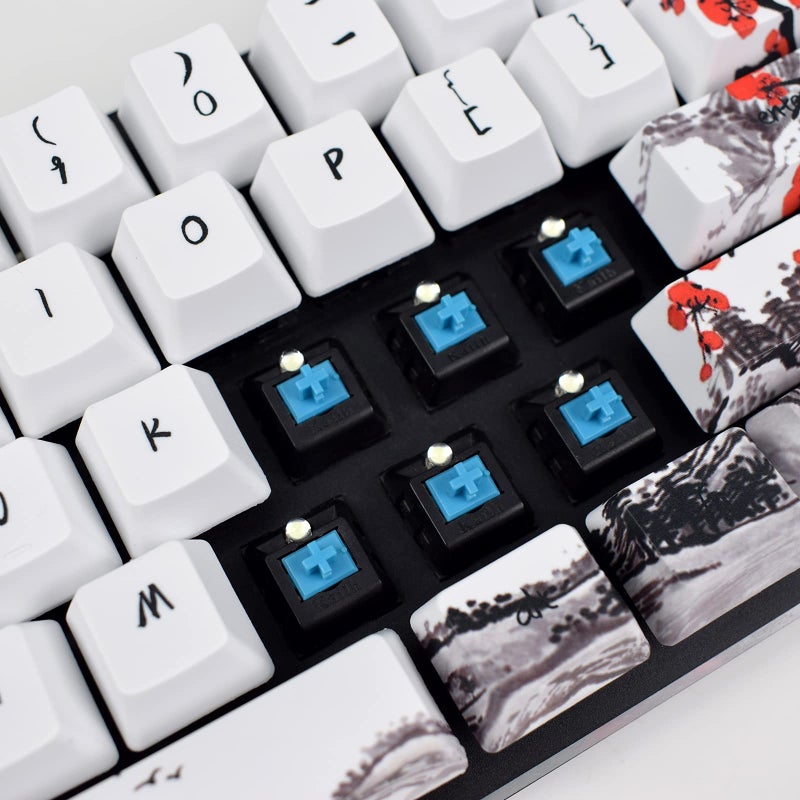 MOLGRIA Keycaps 71 Set for Gaming Mechanical Keyboard, Custom PBT OEM Profile Key caps Japanese Style with Keycap Puller for Cherry MX 71/61 60 Percent Keyboard(Plum Blossom) - Image 5
