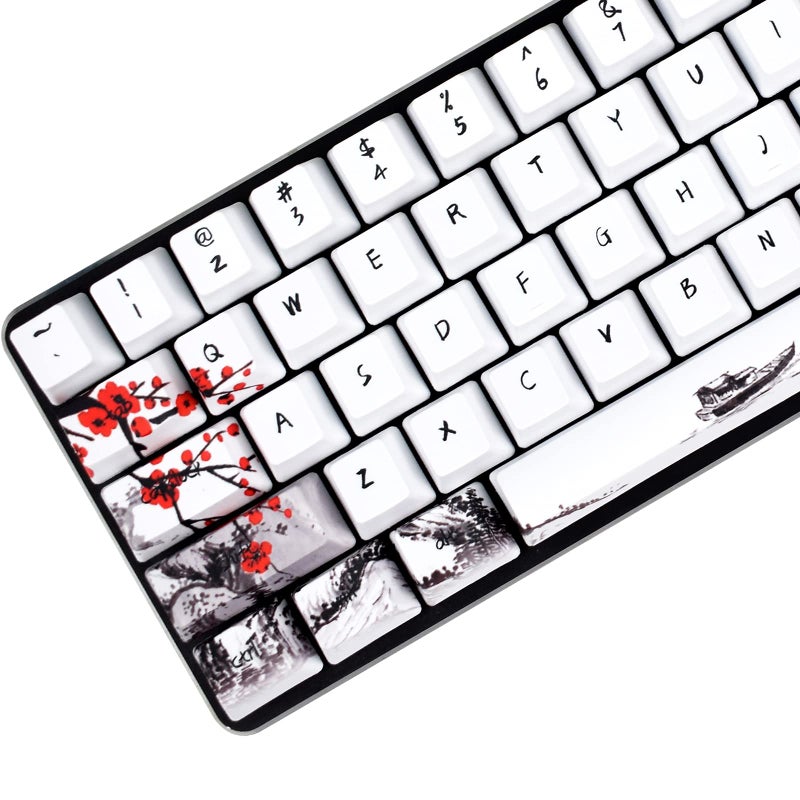MOLGRIA Keycaps 71 Set for Gaming Mechanical Keyboard, Custom PBT OEM Profile Key caps Japanese Style with Keycap Puller for Cherry MX 71/61 60 Percent Keyboard(Plum Blossom) - Image 1