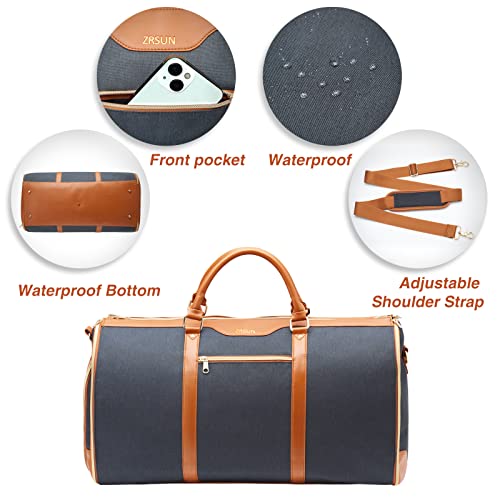 ZRSUN Carry On Garment Bag for Travel with Shoulder Strap, Convertible Duffel Suit Bag for Men, Waterproof Weekender Overnight Bag with Shoe Compartment, Business Trip Suit Carrier - Image 4