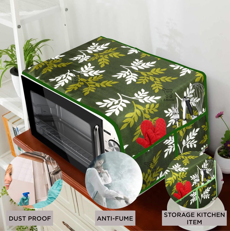 E-Retailer® Polyester 3-Layered Microwave Oven Top Cover With 4 Utility Pockets Suitable for Upto 30 Liter (Size-36x14 Inches,Green) - Image 2