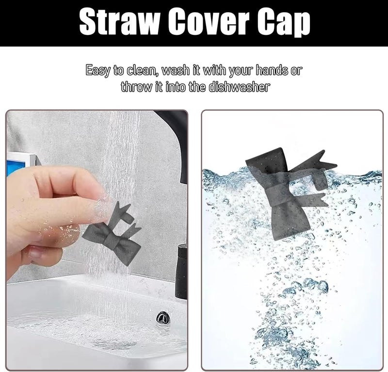Hpebl 4Pcs Silicone Straw Toppers Covers for Stanley Cups 40/30oz 10mm(0.4in) Shiny Black Dust-Proof Bow Straw Covers Toppers Suitbale for Stanley Cup Accessories Reusable Straws Caps - Image 3