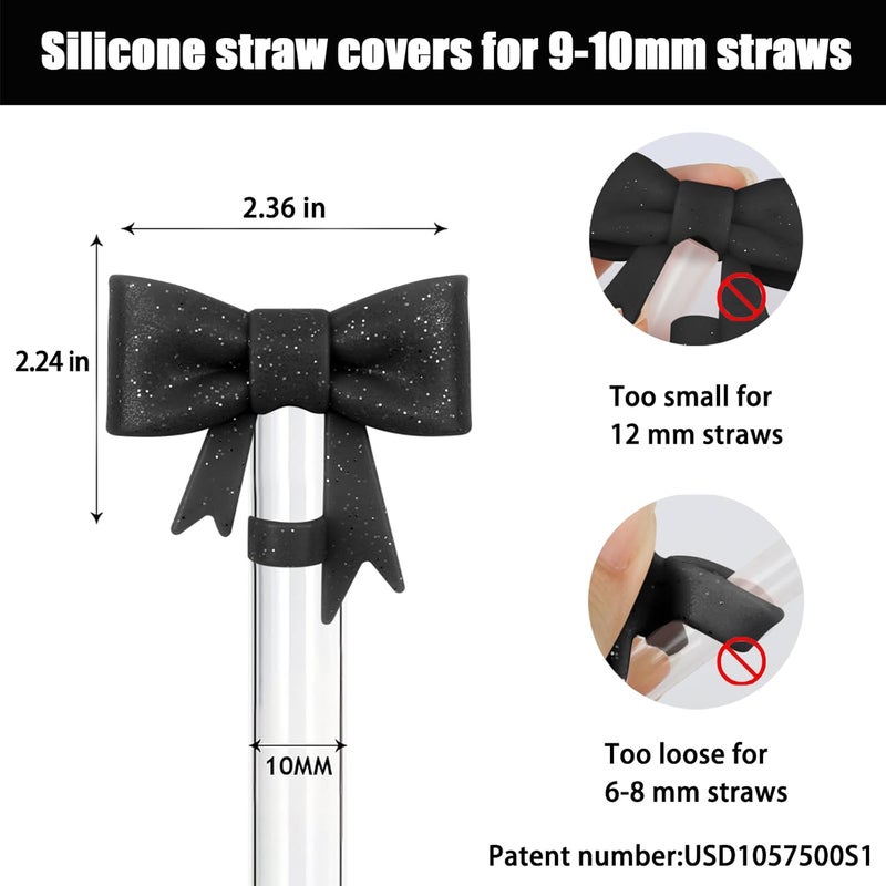 Hpebl 4Pcs Silicone Straw Toppers Covers for Stanley Cups 40/30oz 10mm(0.4in) Shiny Black Dust-Proof Bow Straw Covers Toppers Suitbale for Stanley Cup Accessories Reusable Straws Caps - Image 2