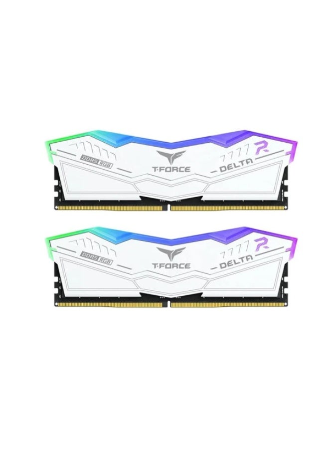 تيم غروب ذاكرة مكتبية TEAMGROUP T-FORCE DELTA RGB, سعة 64GB (2X32GB) , سرعة 6000 ميجاهرتز DDR5, التوقيت CL38, متوافقة مع Intel XMP 3.0, AMD EXPO - أبيض - Image 1