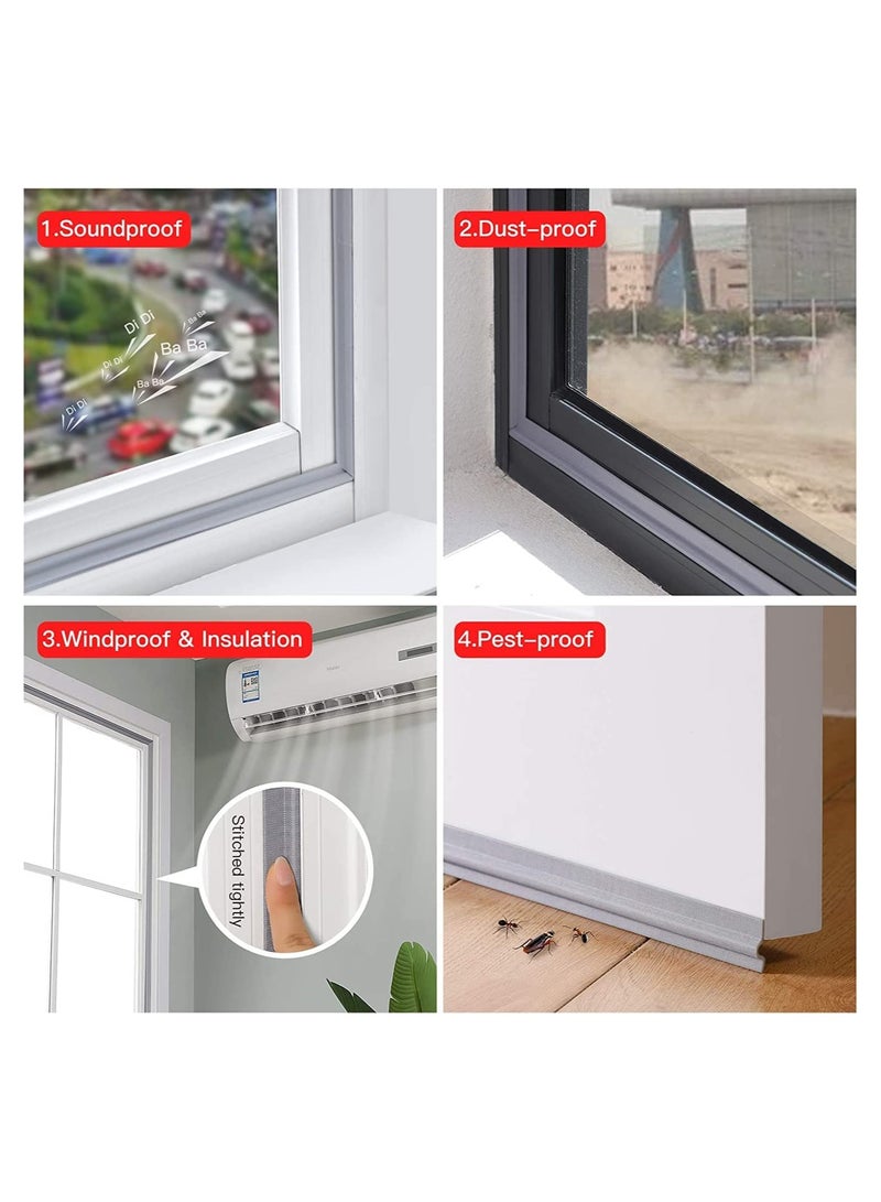 عبوة مزدوجة من مانع تسرب الهواء ذاتية اللصق وشريط عازل للطقس، 13.12 قدم قابل للتقطيع ختم عازل للصوت للأبواب والنوافذ، مقاوم للاهتراء باللون الرمادي - Image 4