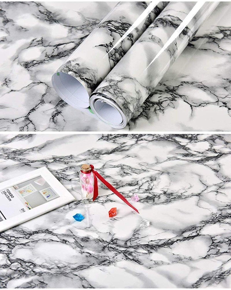WALLTON White Grey Marble Wall Decal Top Peel and Stick Door Wardrobe Self Adhesive for Cupboard Door/Almirah/Fridge/Tabletop/Wall, Floor - 16x48.2 Inches - Image 3