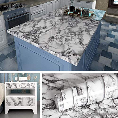 WALLTON White Grey Marble Wall Decal Top Peel and Stick Door Wardrobe Self Adhesive for Cupboard Door/Almirah/Fridge/Tabletop/Wall, Floor - 16x48.2 Inches - Image 4