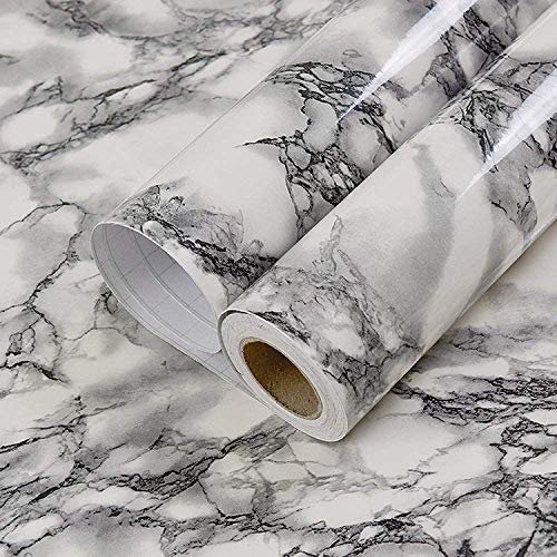WALLTON White Grey Marble Wall Decal Top Peel and Stick Door Wardrobe Self Adhesive for Cupboard Door/Almirah/Fridge/Tabletop/Wall, Floor - 16x48.2 Inches - Image 1