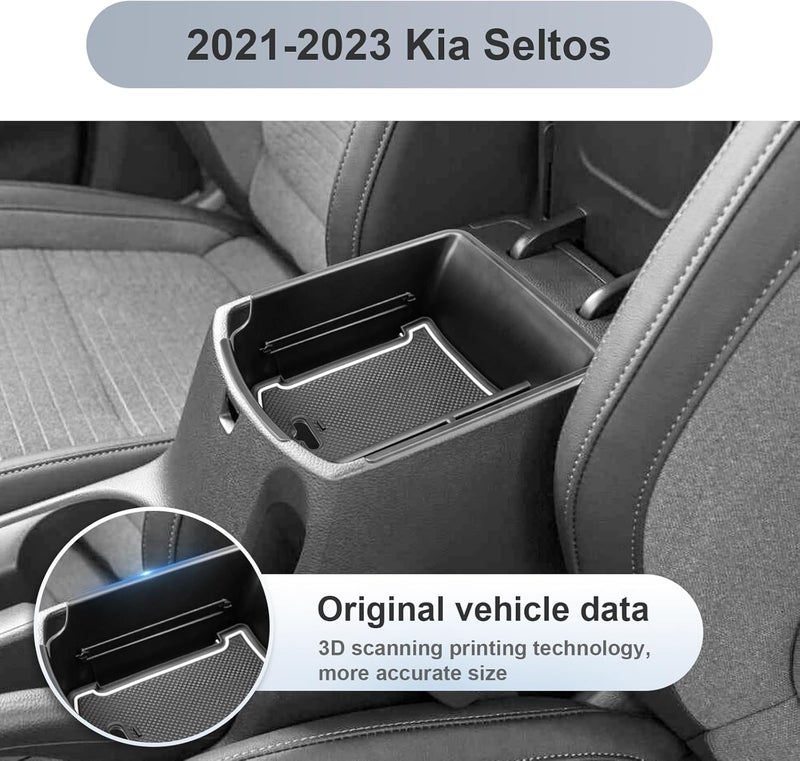 SKTU 2020 2021 2022 Seltos Celtos صندوق إدخال منظم الكونسول الوسطي للسيارة مواد ABS سوداء صينية كيا صندوق مسند الذراع صندوق تخزين ثانوي قفازي مع فتحة عملات وUSB - Image 4