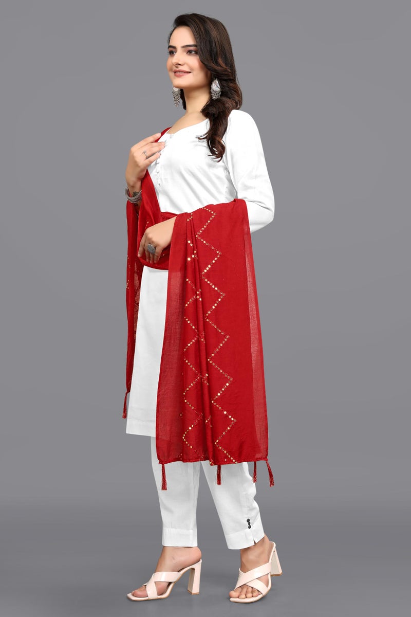 KEMZA Women's Embroidered Cotton Mirror Dupatta (Red) in Checks Pattern - Image 4